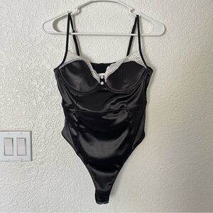Vintage Black Satin Lace Bodysuit